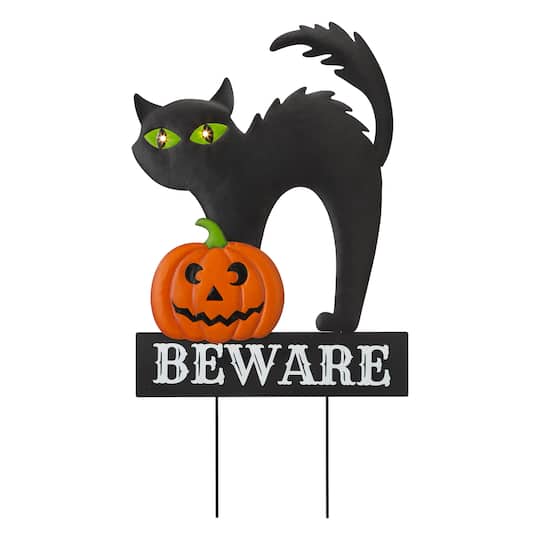 Glitzhome® 32" Lighted Metal Halloween Black Cat Yard Stake